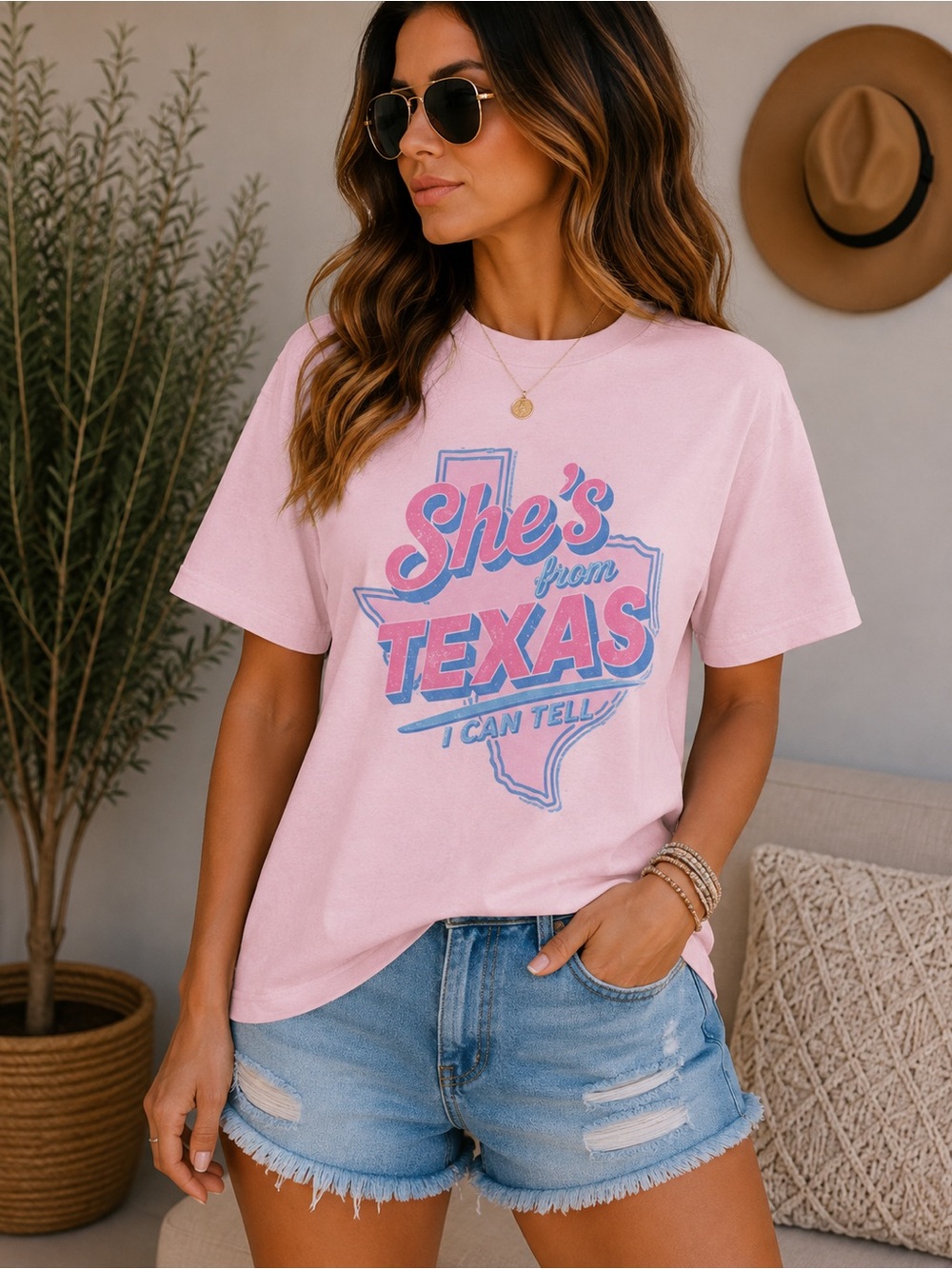She's From Texas Graphic Tee - Light Pink